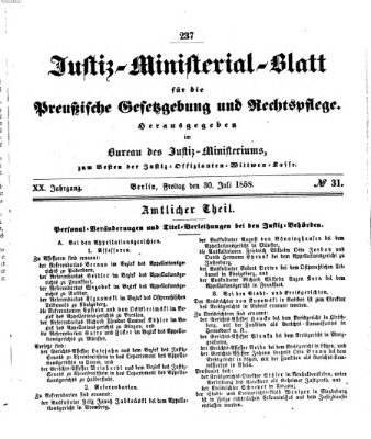 Justiz-Ministerialblatt für die preußische Gesetzgebung und Rechtspflege Freitag 30. Juli 1858