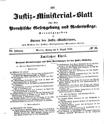 Justiz-Ministerialblatt für die preußische Gesetzgebung und Rechtspflege Freitag 6. August 1858