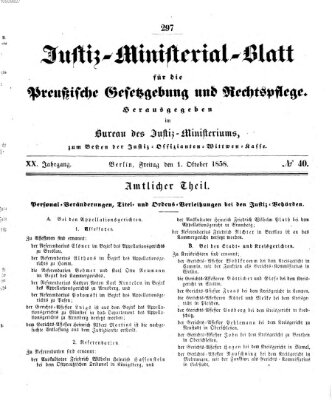 Justiz-Ministerialblatt für die preußische Gesetzgebung und Rechtspflege Freitag 1. Oktober 1858