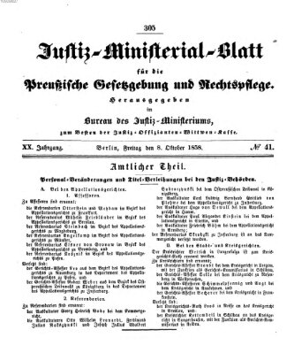 Justiz-Ministerialblatt für die preußische Gesetzgebung und Rechtspflege Freitag 8. Oktober 1858