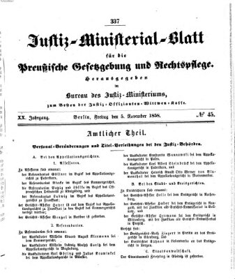 Justiz-Ministerialblatt für die preußische Gesetzgebung und Rechtspflege Freitag 5. November 1858