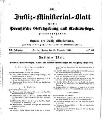 Justiz-Ministerialblatt für die preußische Gesetzgebung und Rechtspflege Freitag 12. November 1858