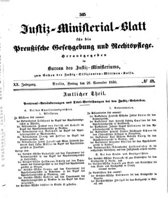 Justiz-Ministerialblatt für die preußische Gesetzgebung und Rechtspflege Freitag 26. November 1858