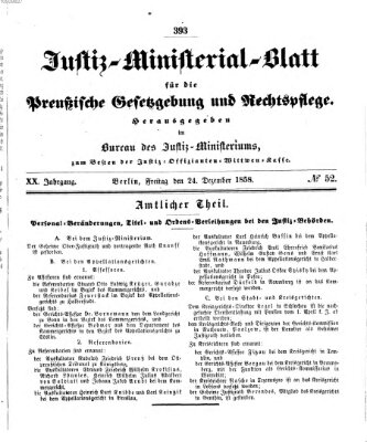 Justiz-Ministerialblatt für die preußische Gesetzgebung und Rechtspflege Freitag 24. Dezember 1858