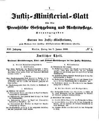 Justiz-Ministerialblatt für die preußische Gesetzgebung und Rechtspflege Freitag 7. Januar 1859