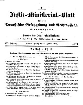 Justiz-Ministerialblatt für die preußische Gesetzgebung und Rechtspflege Freitag 14. Januar 1859