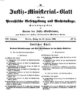 Justiz-Ministerialblatt für die preußische Gesetzgebung und Rechtspflege Freitag 28. Januar 1859