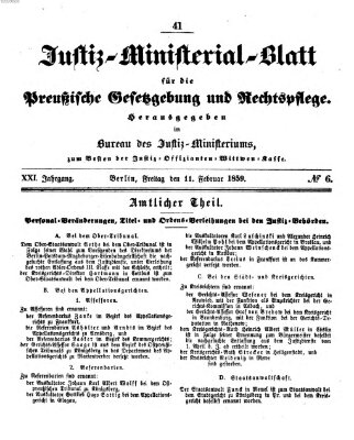 Justiz-Ministerialblatt für die preußische Gesetzgebung und Rechtspflege Freitag 11. Februar 1859