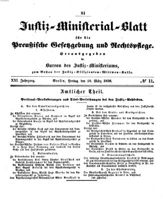 Justiz-Ministerialblatt für die preußische Gesetzgebung und Rechtspflege Freitag 18. März 1859