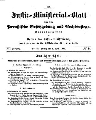 Justiz-Ministerialblatt für die preußische Gesetzgebung und Rechtspflege Freitag 8. April 1859