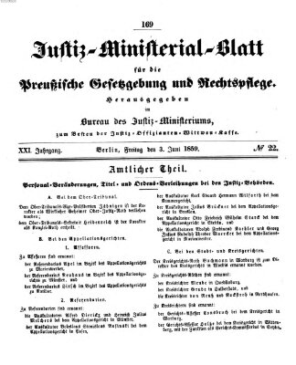 Justiz-Ministerialblatt für die preußische Gesetzgebung und Rechtspflege Freitag 3. Juni 1859