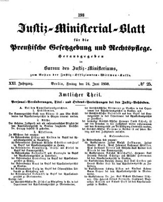 Justiz-Ministerialblatt für die preußische Gesetzgebung und Rechtspflege Freitag 24. Juni 1859