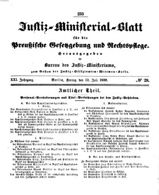 Justiz-Ministerialblatt für die preußische Gesetzgebung und Rechtspflege Freitag 22. Juli 1859