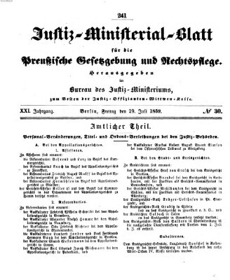 Justiz-Ministerialblatt für die preußische Gesetzgebung und Rechtspflege Freitag 29. Juli 1859