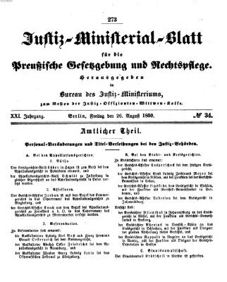 Justiz-Ministerialblatt für die preußische Gesetzgebung und Rechtspflege Freitag 26. August 1859