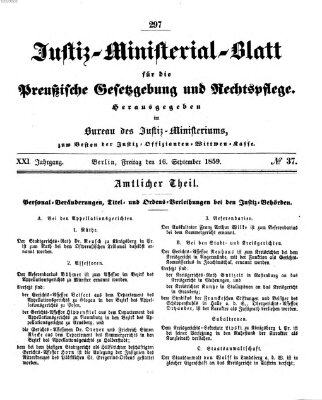 Justiz-Ministerialblatt für die preußische Gesetzgebung und Rechtspflege Freitag 16. September 1859