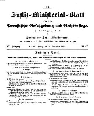 Justiz-Ministerialblatt für die preußische Gesetzgebung und Rechtspflege Freitag 25. November 1859