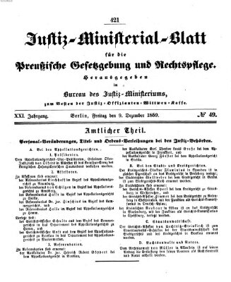 Justiz-Ministerialblatt für die preußische Gesetzgebung und Rechtspflege Freitag 9. Dezember 1859