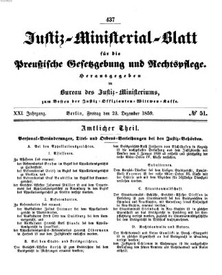 Justiz-Ministerialblatt für die preußische Gesetzgebung und Rechtspflege Freitag 23. Dezember 1859