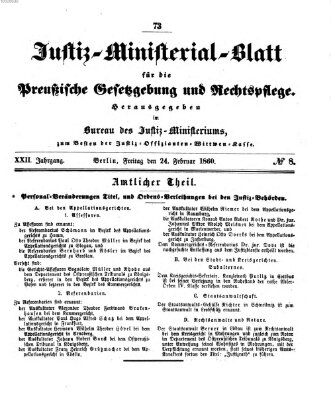 Justiz-Ministerialblatt für die preußische Gesetzgebung und Rechtspflege Freitag 24. Februar 1860