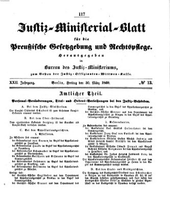 Justiz-Ministerialblatt für die preußische Gesetzgebung und Rechtspflege Freitag 30. März 1860