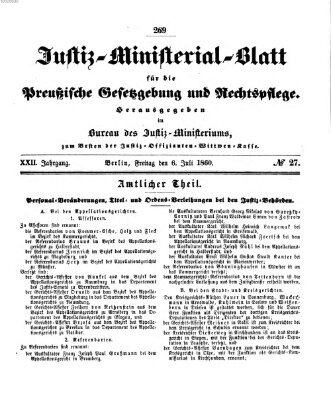 Justiz-Ministerialblatt für die preußische Gesetzgebung und Rechtspflege Freitag 6. Juli 1860