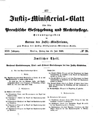 Justiz-Ministerialblatt für die preußische Gesetzgebung und Rechtspflege Freitag 13. Juli 1860