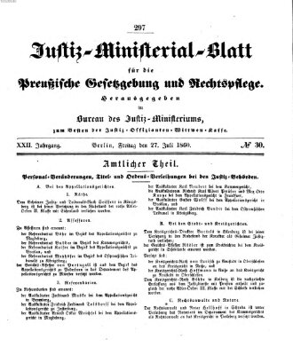 Justiz-Ministerialblatt für die preußische Gesetzgebung und Rechtspflege Freitag 27. Juli 1860