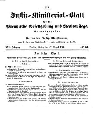 Justiz-Ministerialblatt für die preußische Gesetzgebung und Rechtspflege Freitag 17. August 1860