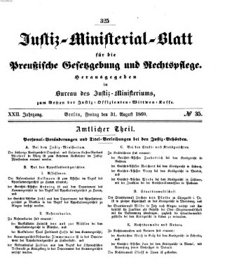 Justiz-Ministerialblatt für die preußische Gesetzgebung und Rechtspflege Freitag 31. August 1860