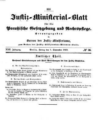 Justiz-Ministerialblatt für die preußische Gesetzgebung und Rechtspflege Freitag 7. September 1860