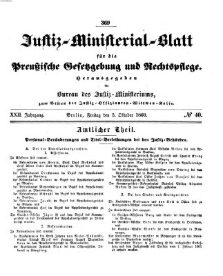 Justiz-Ministerialblatt für die preußische Gesetzgebung und Rechtspflege Freitag 5. Oktober 1860