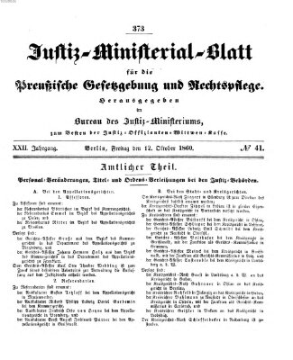 Justiz-Ministerialblatt für die preußische Gesetzgebung und Rechtspflege Freitag 12. Oktober 1860