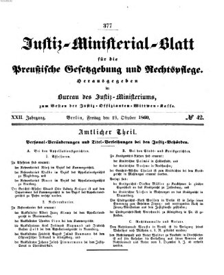 Justiz-Ministerialblatt für die preußische Gesetzgebung und Rechtspflege Freitag 19. Oktober 1860