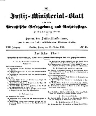 Justiz-Ministerialblatt für die preußische Gesetzgebung und Rechtspflege Freitag 26. Oktober 1860