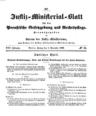 Justiz-Ministerialblatt für die preußische Gesetzgebung und Rechtspflege Freitag 9. November 1860