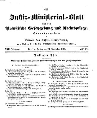 Justiz-Ministerialblatt für die preußische Gesetzgebung und Rechtspflege Freitag 23. November 1860