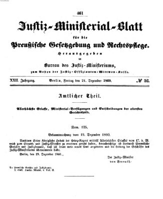 Justiz-Ministerialblatt für die preußische Gesetzgebung und Rechtspflege Freitag 21. Dezember 1860