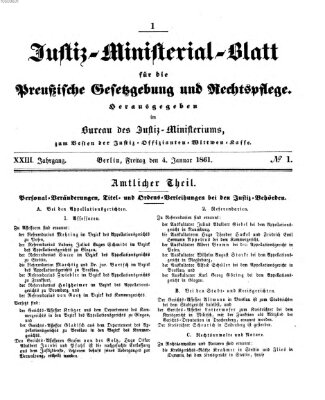 Justiz-Ministerialblatt für die preußische Gesetzgebung und Rechtspflege Freitag 4. Januar 1861