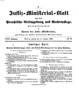 Justiz-Ministerialblatt für die preußische Gesetzgebung und Rechtspflege Freitag 11. Januar 1861