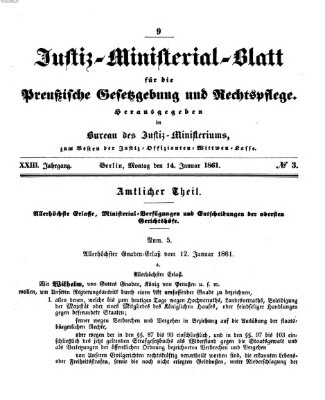 Justiz-Ministerialblatt für die preußische Gesetzgebung und Rechtspflege Montag 14. Januar 1861