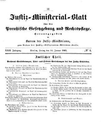 Justiz-Ministerialblatt für die preußische Gesetzgebung und Rechtspflege Freitag 18. Januar 1861