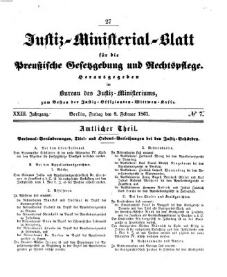 Justiz-Ministerialblatt für die preußische Gesetzgebung und Rechtspflege Freitag 8. Februar 1861