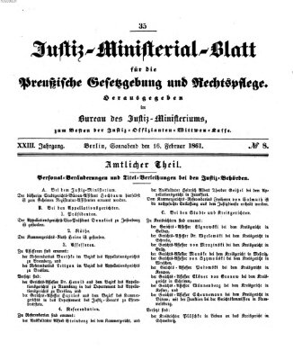 Justiz-Ministerialblatt für die preußische Gesetzgebung und Rechtspflege Samstag 16. Februar 1861