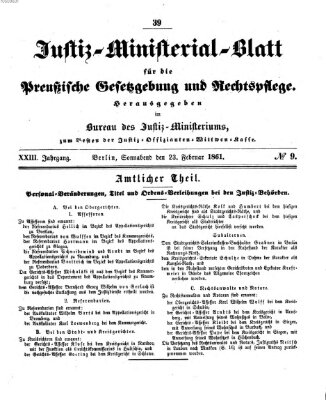 Justiz-Ministerialblatt für die preußische Gesetzgebung und Rechtspflege Samstag 23. Februar 1861