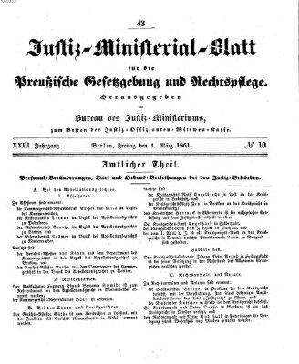 Justiz-Ministerialblatt für die preußische Gesetzgebung und Rechtspflege Freitag 1. März 1861