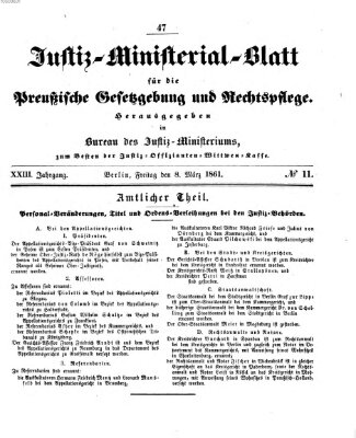 Justiz-Ministerialblatt für die preußische Gesetzgebung und Rechtspflege Freitag 8. März 1861