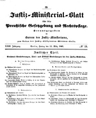 Justiz-Ministerialblatt für die preußische Gesetzgebung und Rechtspflege Freitag 22. März 1861