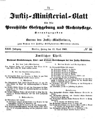 Justiz-Ministerialblatt für die preußische Gesetzgebung und Rechtspflege Freitag 12. April 1861