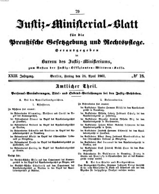 Justiz-Ministerialblatt für die preußische Gesetzgebung und Rechtspflege Freitag 26. April 1861